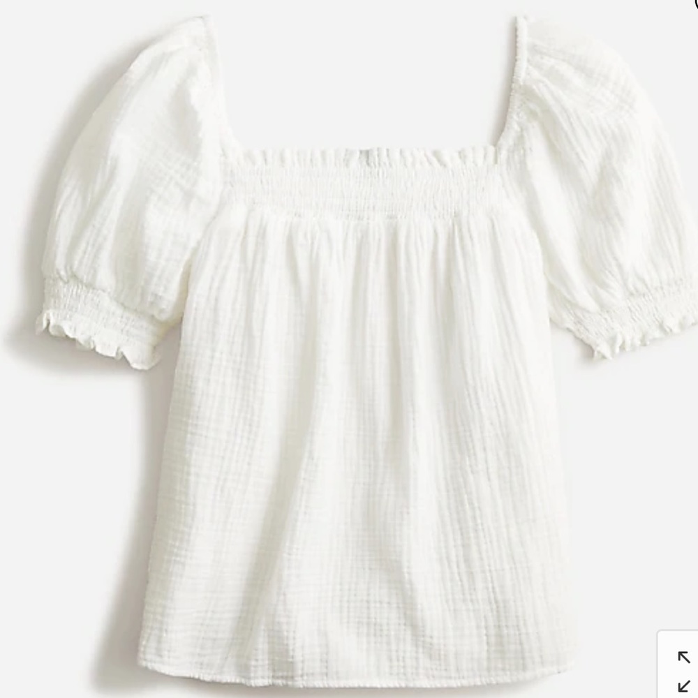 J Crew square neck puff-sleeve soft gauze top; color: white; size: XXL